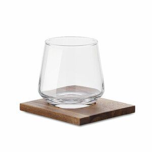 Vaso corto de cristal con posavasos de acacia Drinks
