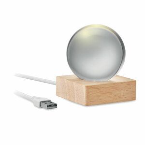 Bola de cristal con luz LED de madera de caucho LIGHT